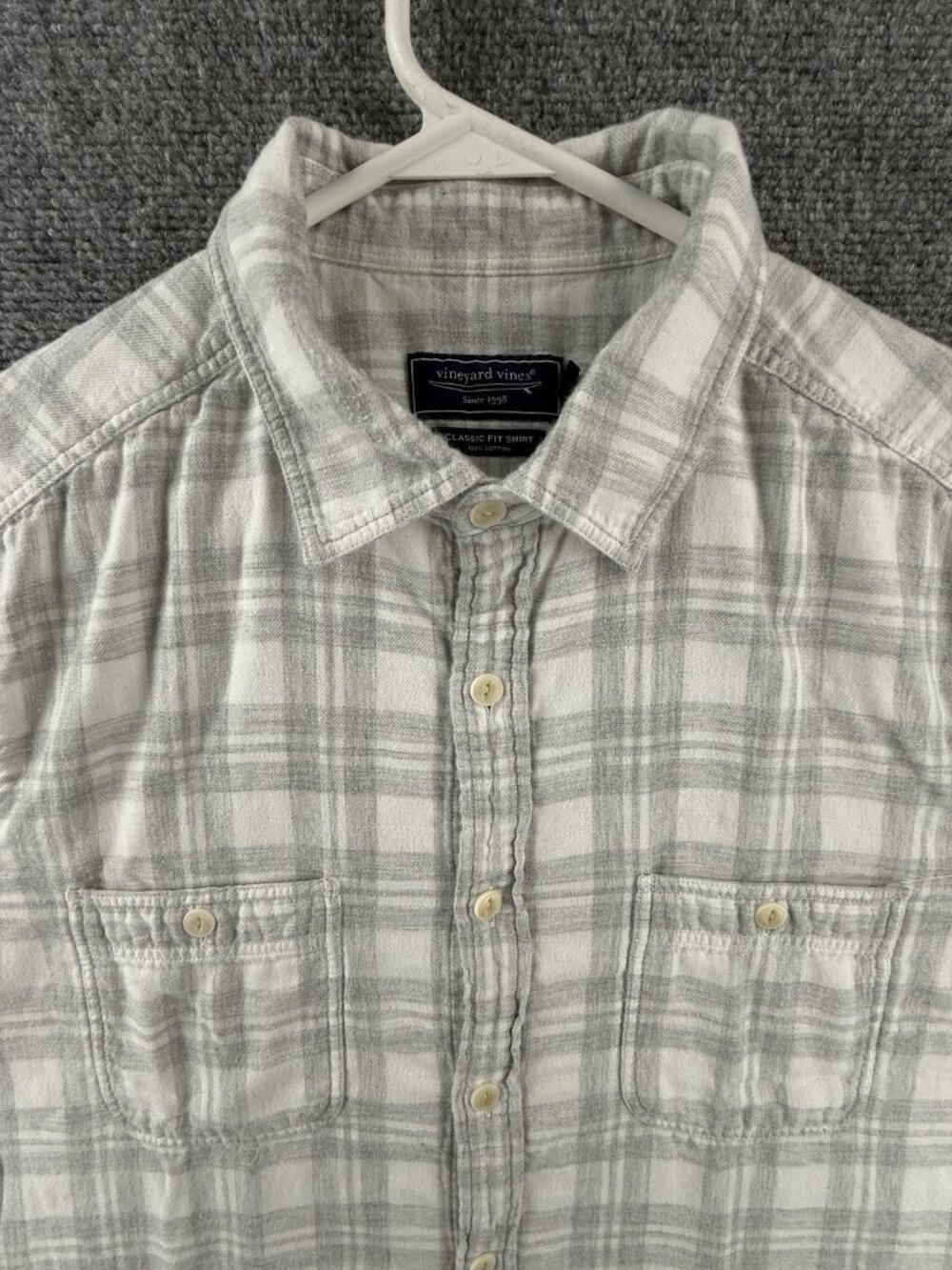 Vineyard Vines Flannel Cotton Large Soft Classic Plaid Gray Long Sleeve Pocket